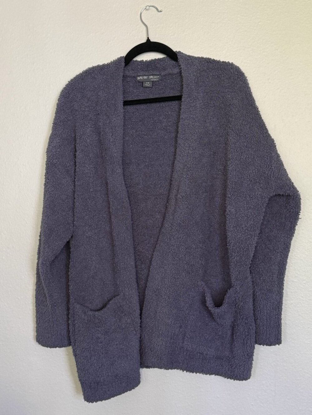 Barefoot Dreams CozyChic So-Cal Open Front Cardigan S/M Purple Gray Pocket